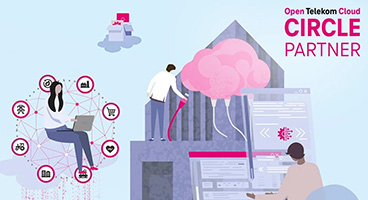 Illustration von Personen auf Wolken, die sich auf verschiedene Weisen mit der T Cloud Public verbinden