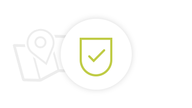 Protective shield with checkmark and map in the background