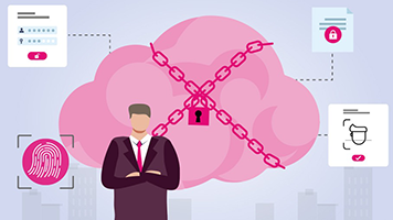Visualisierung einer Cloud-Infrastruktur mit Schutzschild-Symbol als Darstellung der Cloud Firewall zur Absicherung von Workloads.
