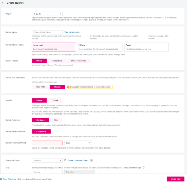 Creation of buckets Screenshot creation of buckets