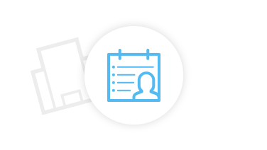 Icon Enterprise Dashboard Blue icon for index card with person at bottom right and gray building in background