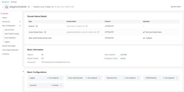 Bucket configuration Screenshot bucket configuration