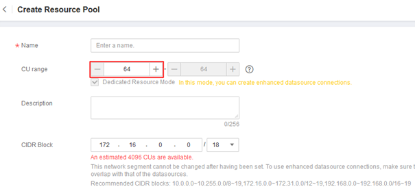 DLI - Create Resource Pool Screenshot DLI - Create Resource pool