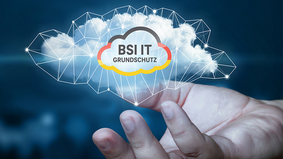 Illustration einer BSI IT Cloud die über einer Hand schwebt