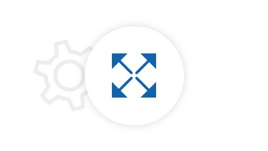 Icon composition of scaling symbol and gear wheel