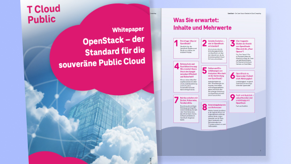 T Cloud Public Whitepaper: OpenStack Vorschaubild eines OpenStack-Whitepapers mit Titelseite und Inhaltsübersicht.