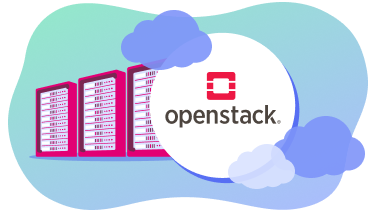 T Cloud Public OpenStack Illustration des OpenStack Logos umgeben von Wolken, daneben Serverracks