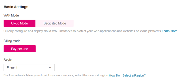 A screenshot shows the basic WAF settings with CloudWAF mode selected