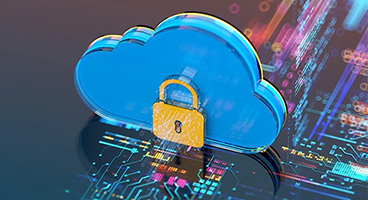 Stilisierung einer digitalen Cloud mit Vorhängeschloss und Vernetzunglinien