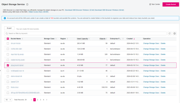 Bucket view Screenshot bucket view