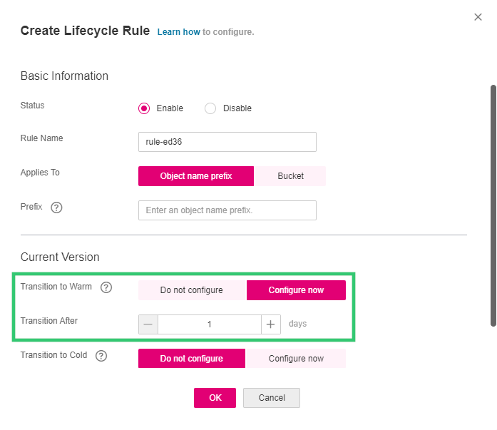 Screenshot von Create Lifecycle Rule