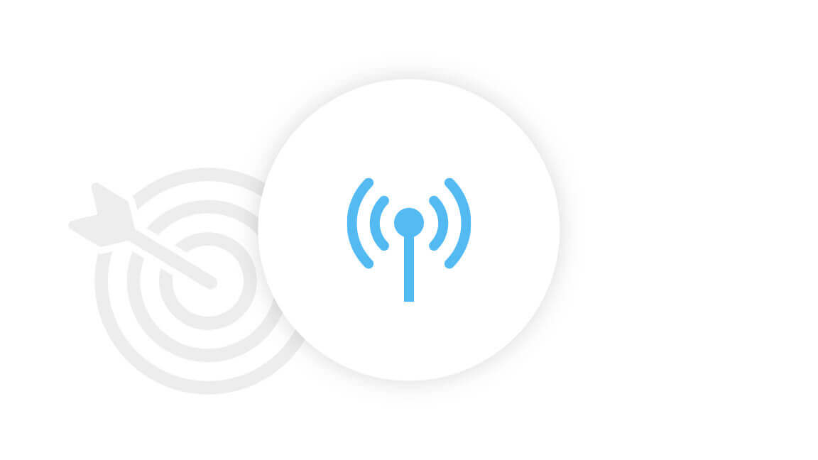 Icon eines Radiosignals vor einer Zielscheibe