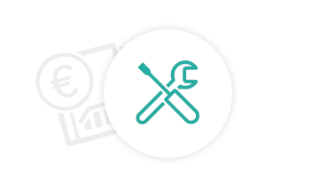 Icon with crossed tools and euro symbol in the background