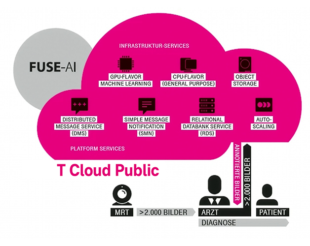 Infografik, die zeigt, wie Fuse-AI die T Cloud Public nutzt.